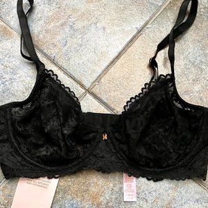 NWT Savage x Fenty Floral Lace Unlined Bra Black Caviar sz 34D